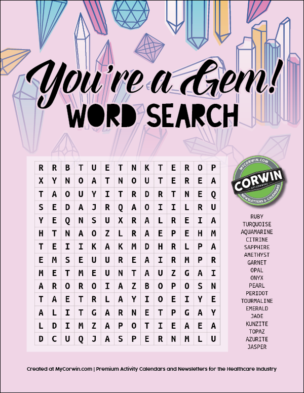 May You're a Gem Word Search Puzzle