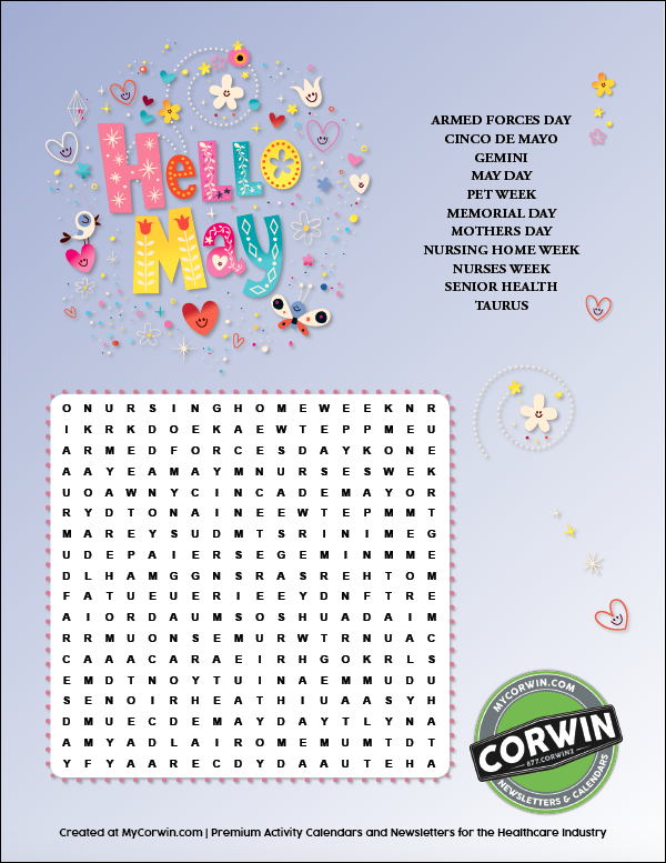Hello May Word Search Puzzle